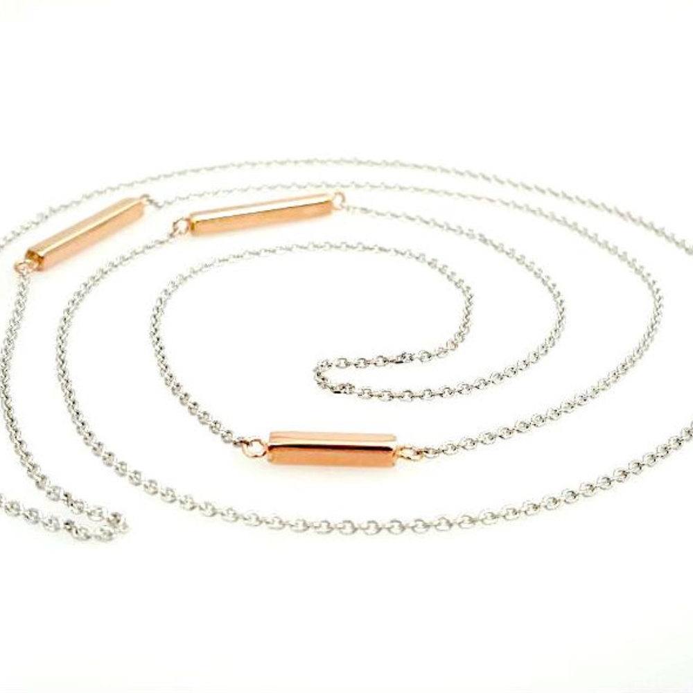 925Silver Women' Chain Cable Vertical Bar Necklace